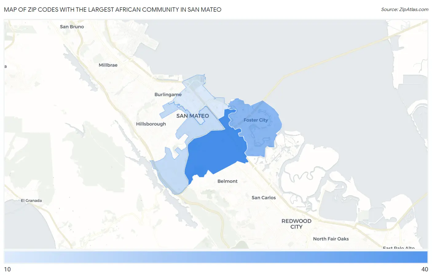 Zip Codes with the Largest African Community in San Mateo Map
