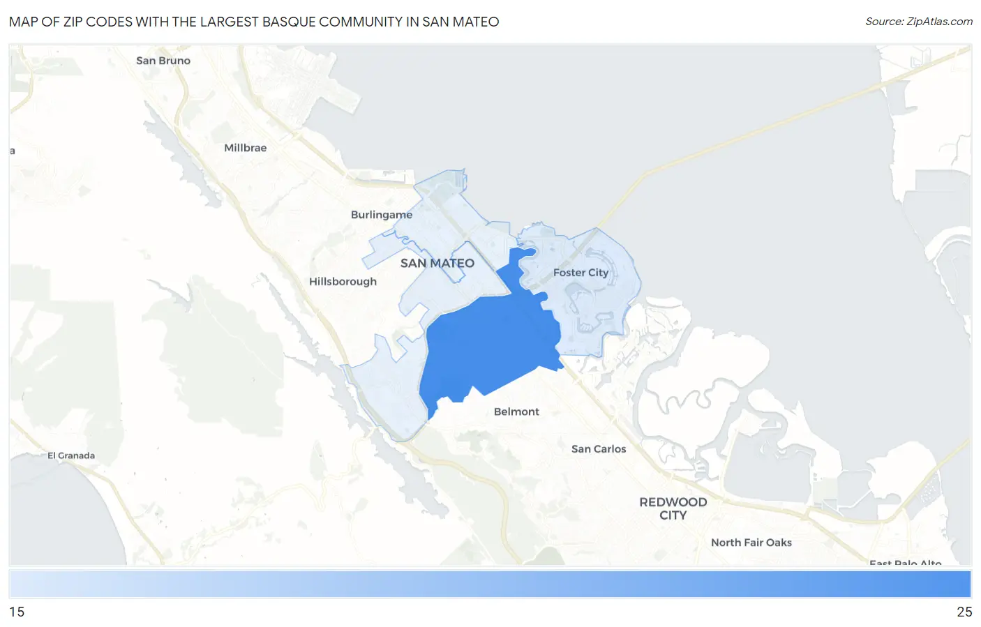 Zip Codes with the Largest Basque Community in San Mateo Map