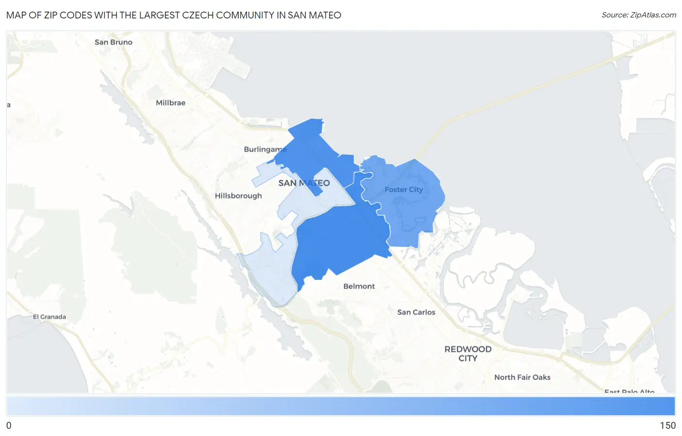 Zip Codes with the Largest Czech Community in San Mateo Map