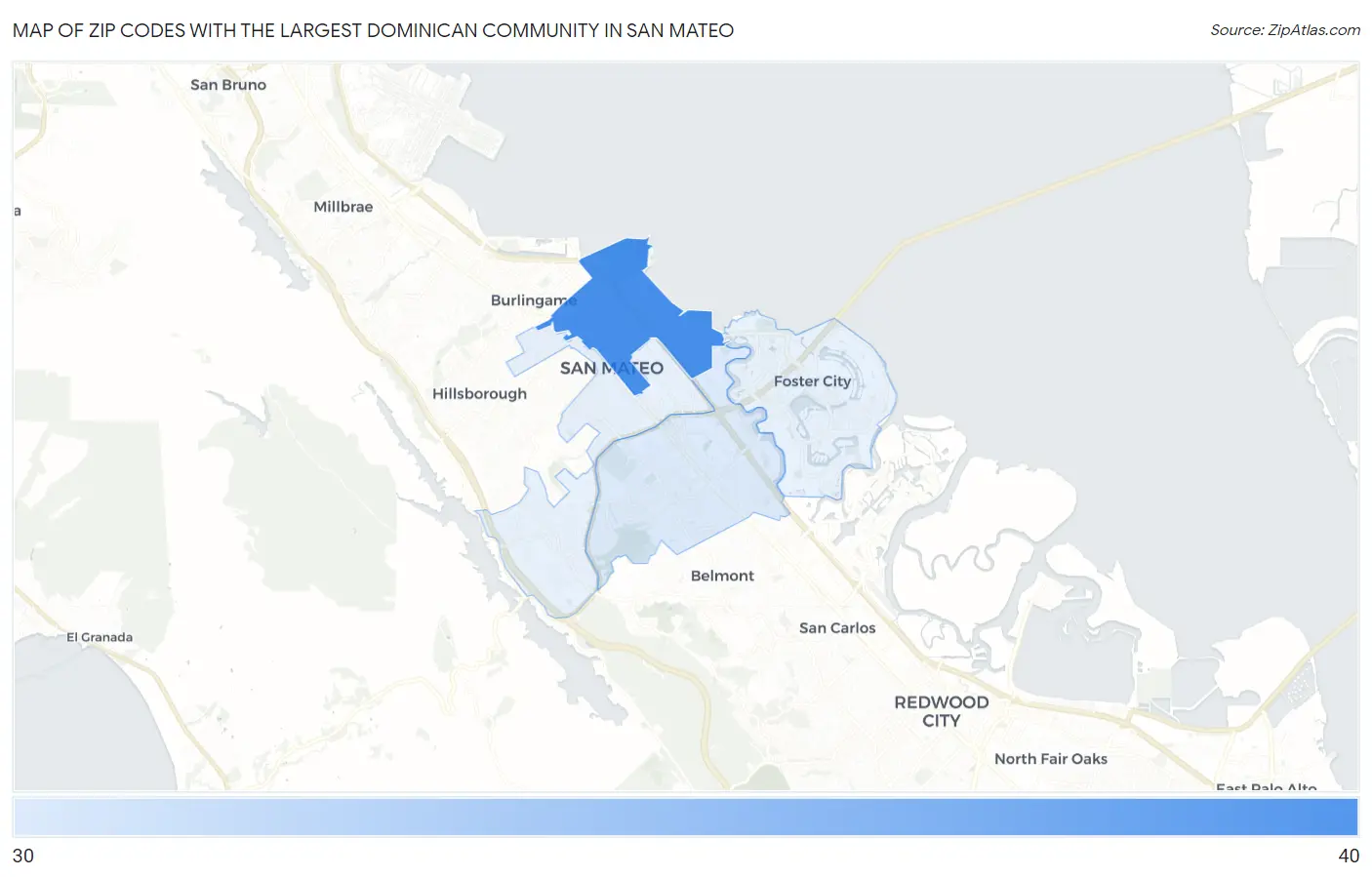 Zip Codes with the Largest Dominican Community in San Mateo Map