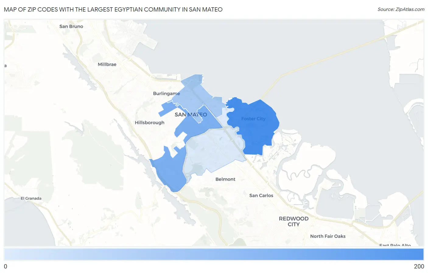 Zip Codes with the Largest Egyptian Community in San Mateo Map