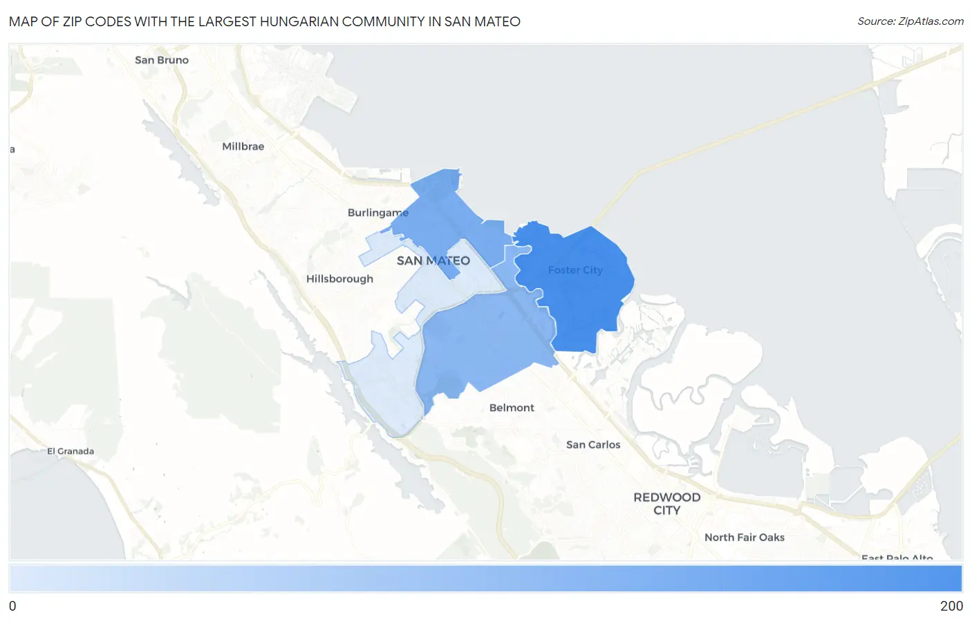 Zip Codes with the Largest Hungarian Community in San Mateo Map