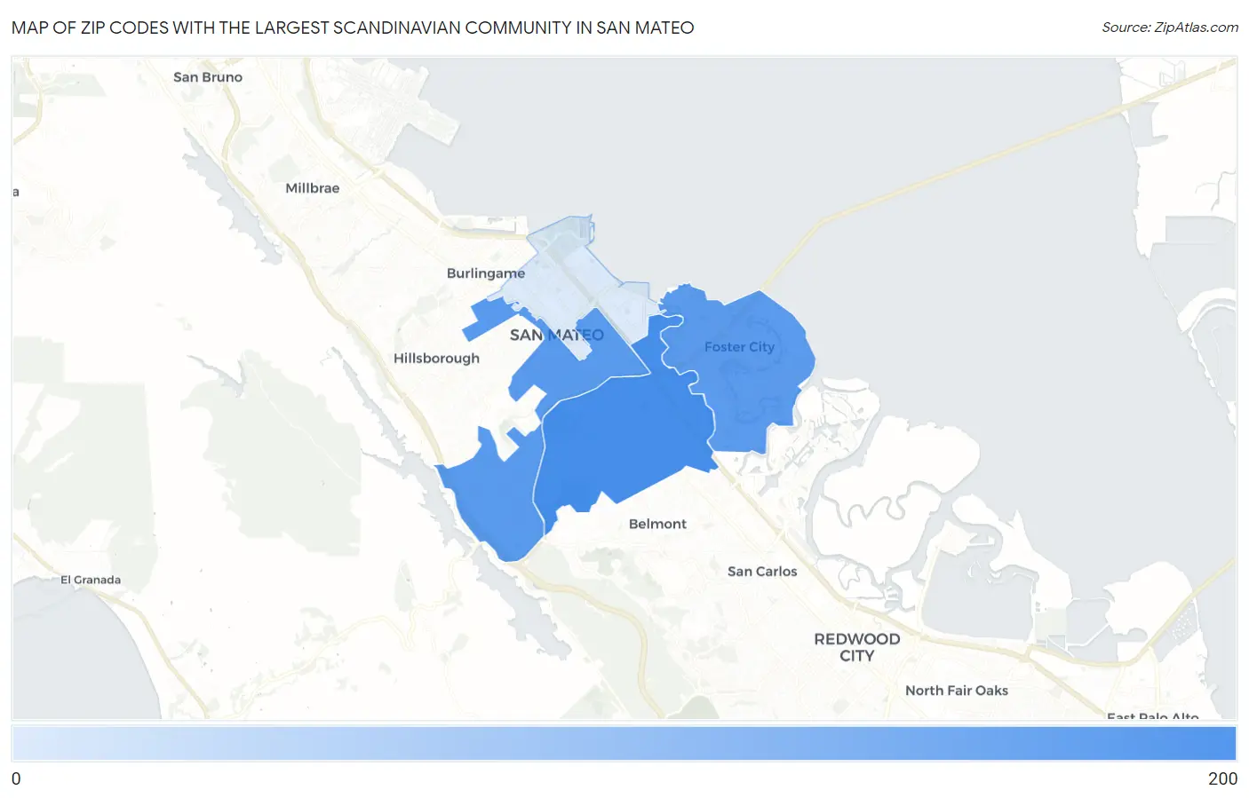 Zip Codes with the Largest Scandinavian Community in San Mateo Map