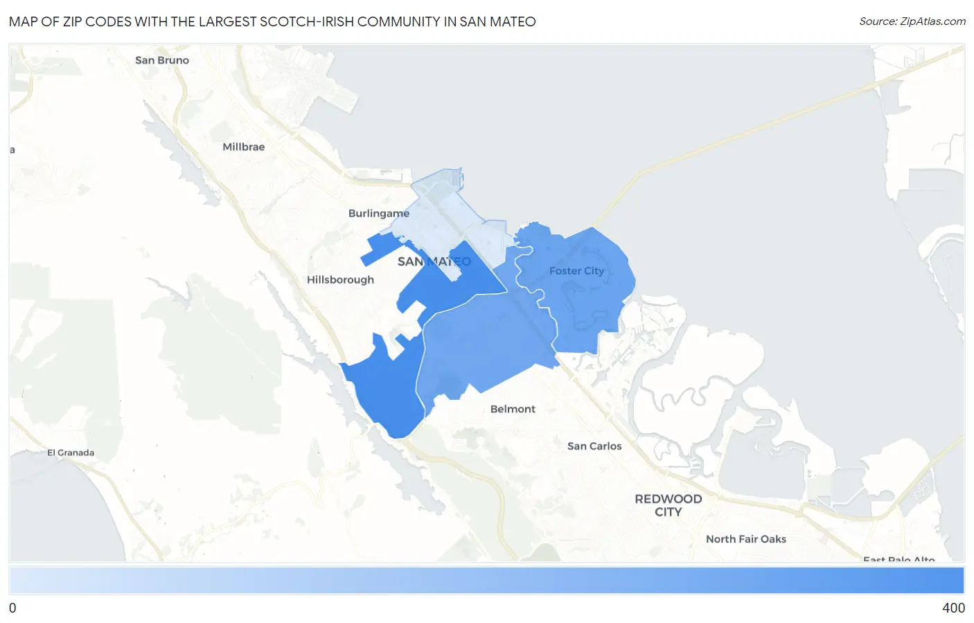 Zip Codes with the Largest Scotch-Irish Community in San Mateo Map