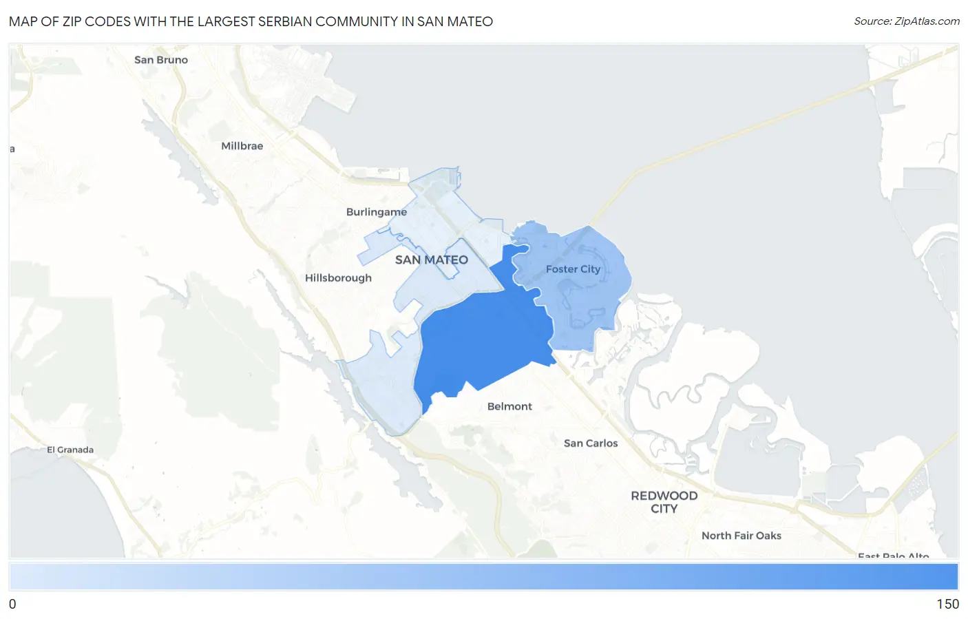Zip Codes with the Largest Serbian Community in San Mateo Map