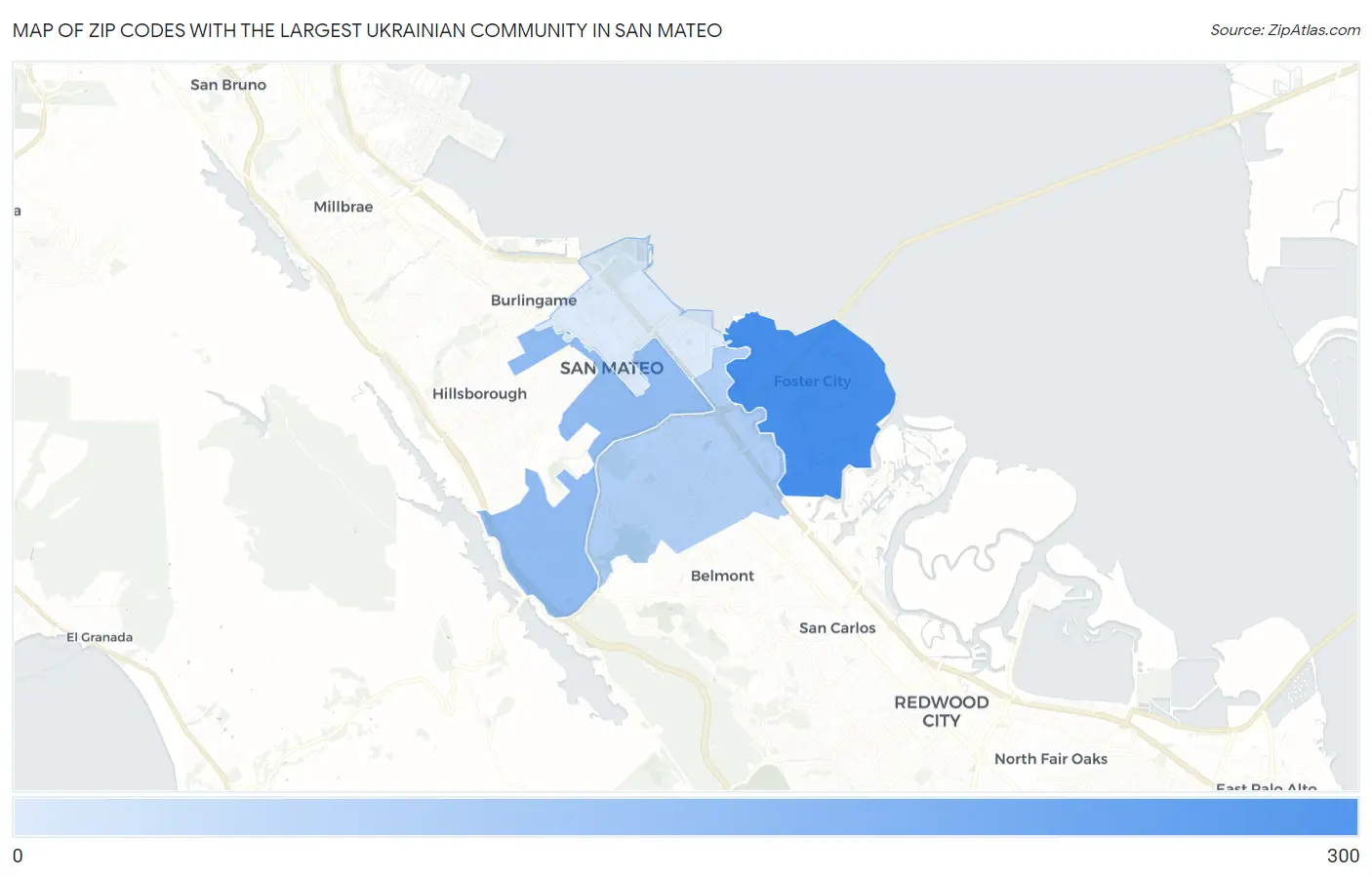 Zip Codes with the Largest Ukrainian Community in San Mateo Map