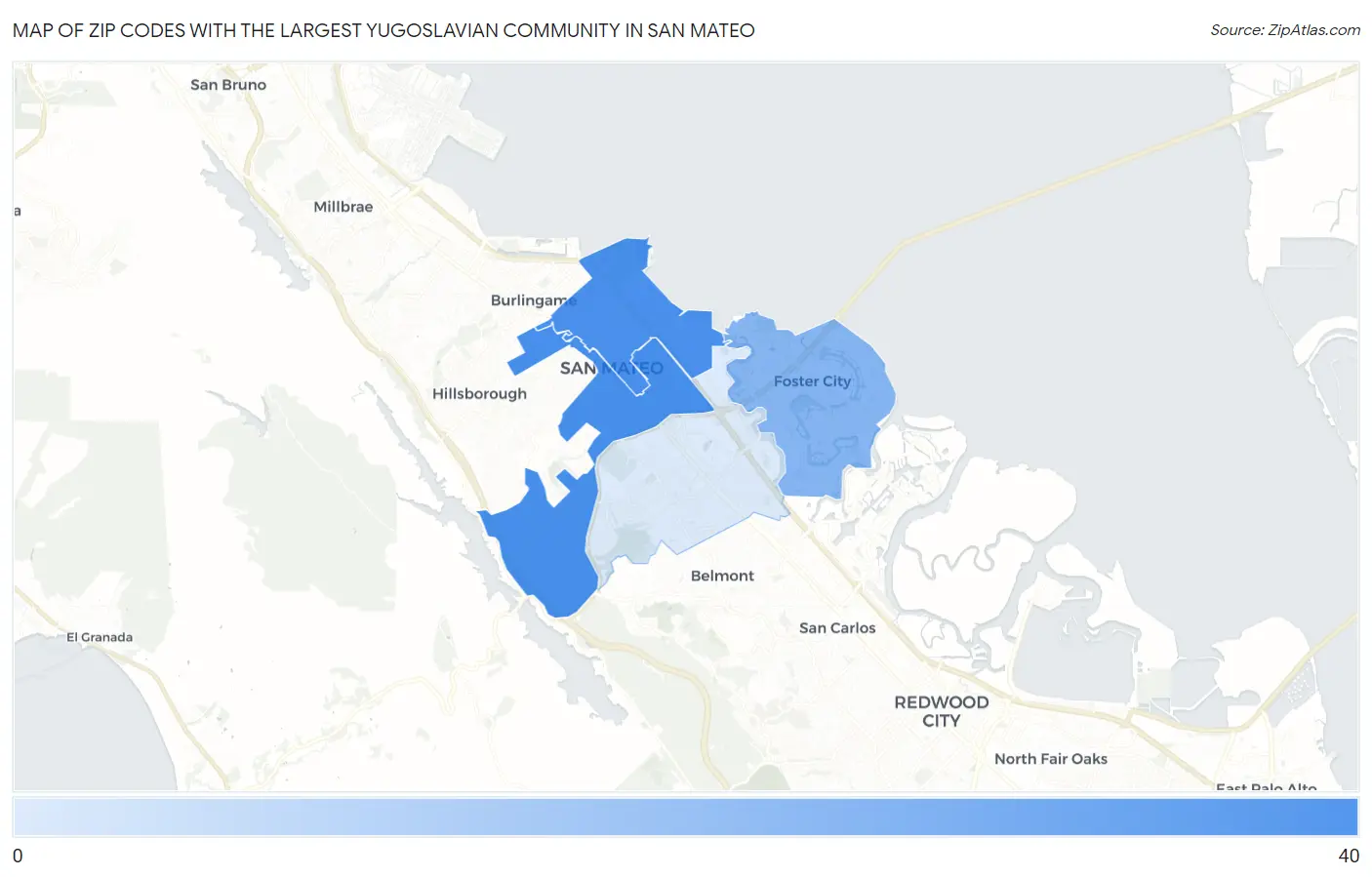 Zip Codes with the Largest Yugoslavian Community in San Mateo Map