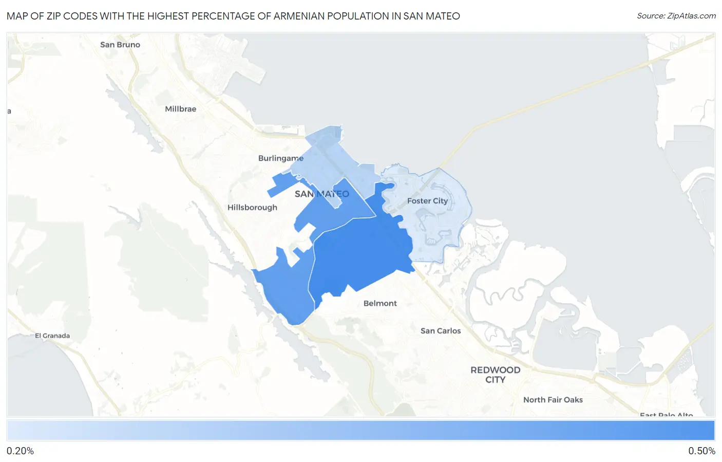 Zip Codes with the Highest Percentage of Armenian Population in San Mateo Map