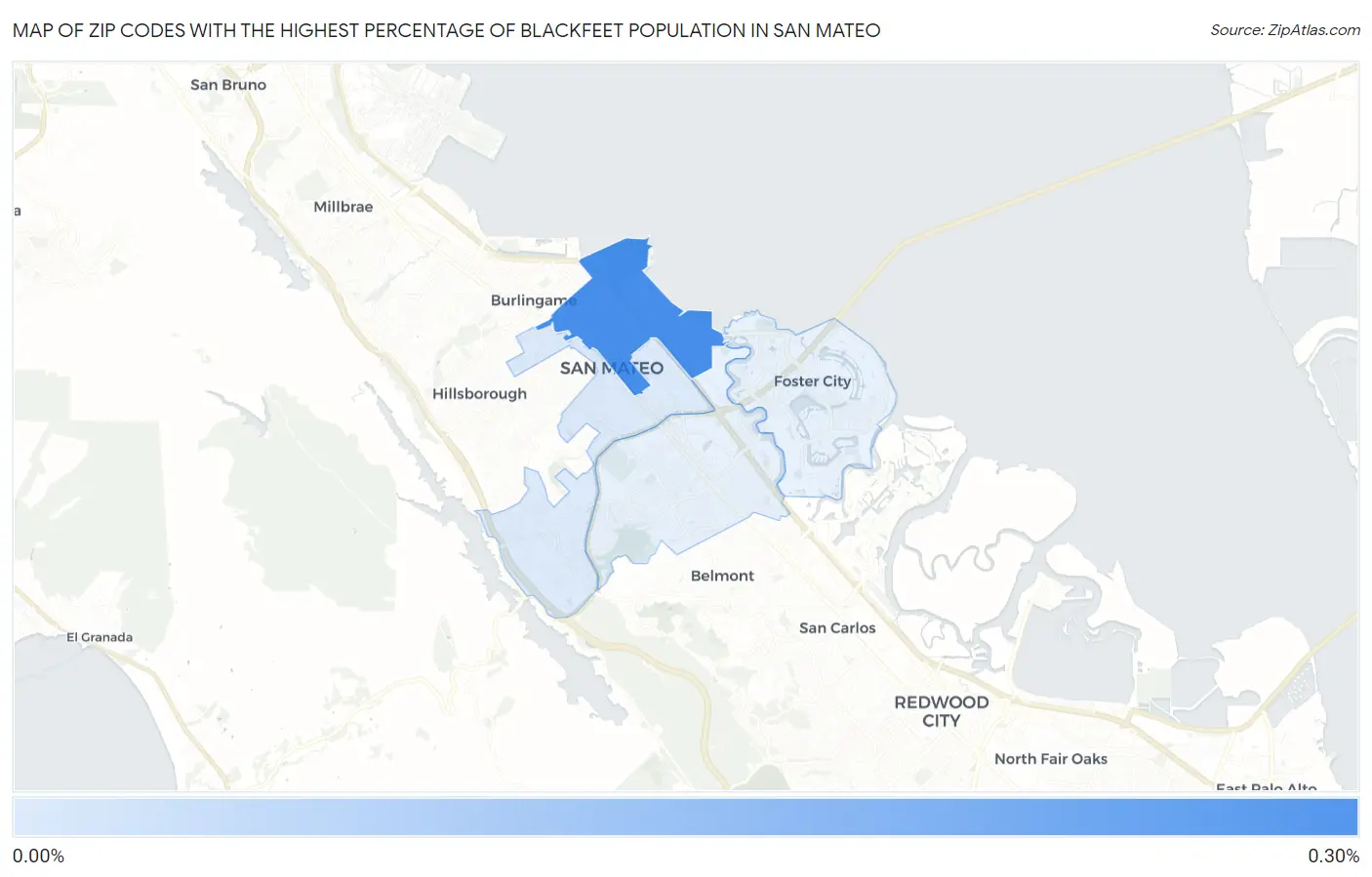 Zip Codes with the Highest Percentage of Blackfeet Population in San Mateo Map