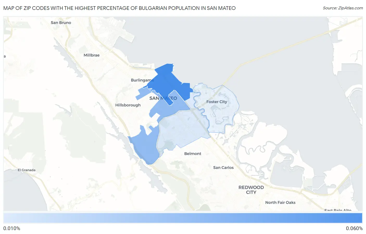 Zip Codes with the Highest Percentage of Bulgarian Population in San Mateo Map