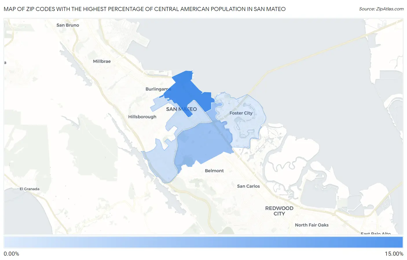 Zip Codes with the Highest Percentage of Central American Population in San Mateo Map