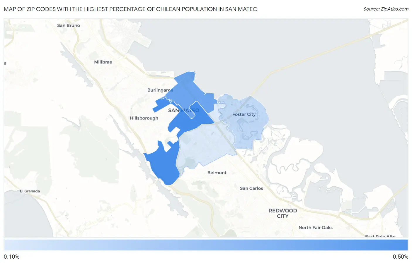 Zip Codes with the Highest Percentage of Chilean Population in San Mateo Map