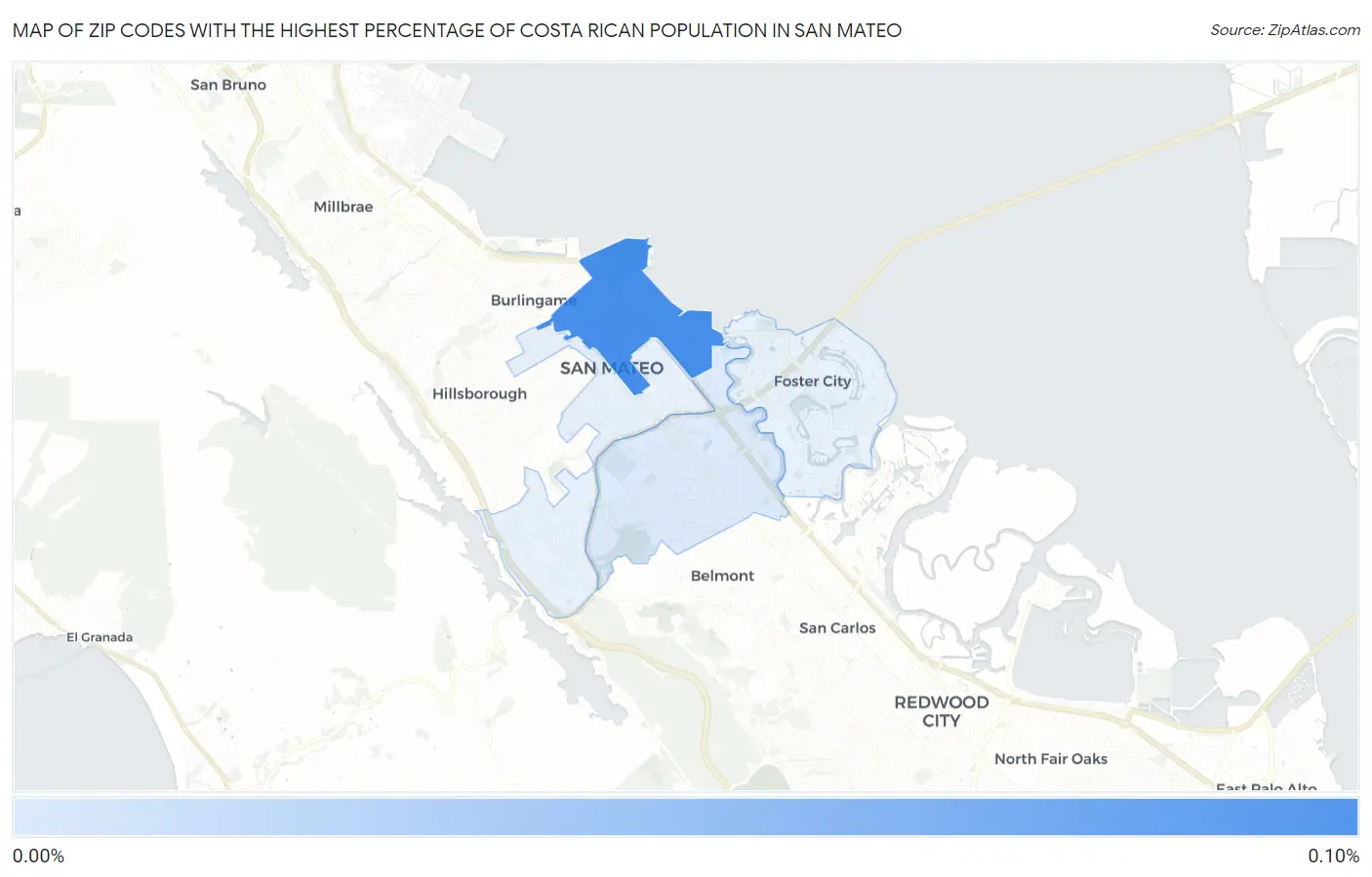 Zip Codes with the Highest Percentage of Costa Rican Population in San Mateo Map