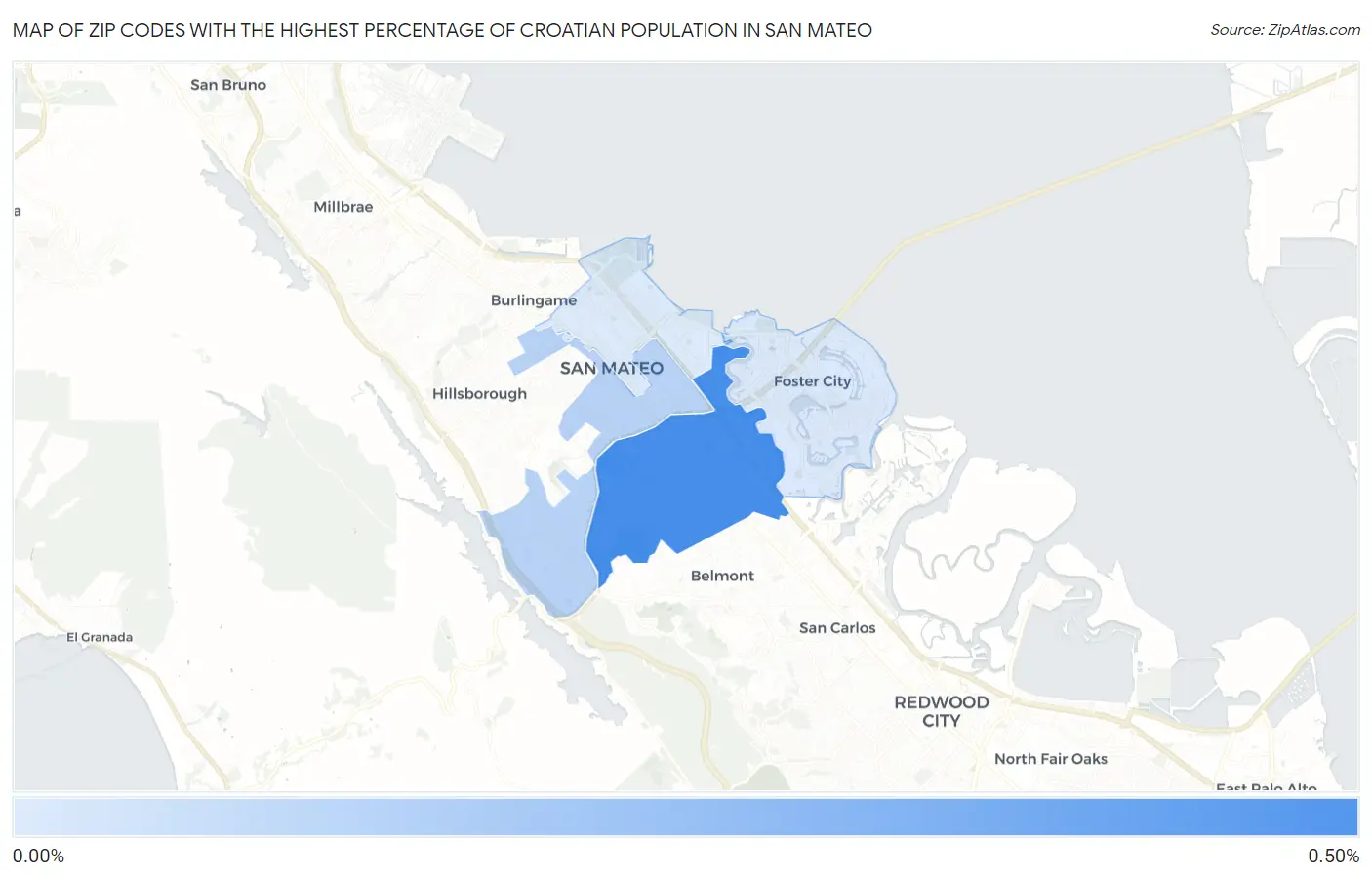Zip Codes with the Highest Percentage of Croatian Population in San Mateo Map