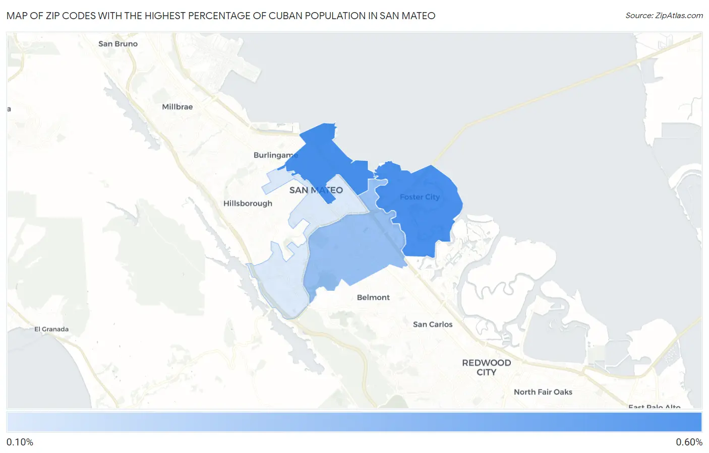 Zip Codes with the Highest Percentage of Cuban Population in San Mateo Map