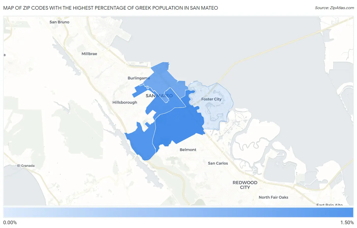 Zip Codes with the Highest Percentage of Greek Population in San Mateo Map