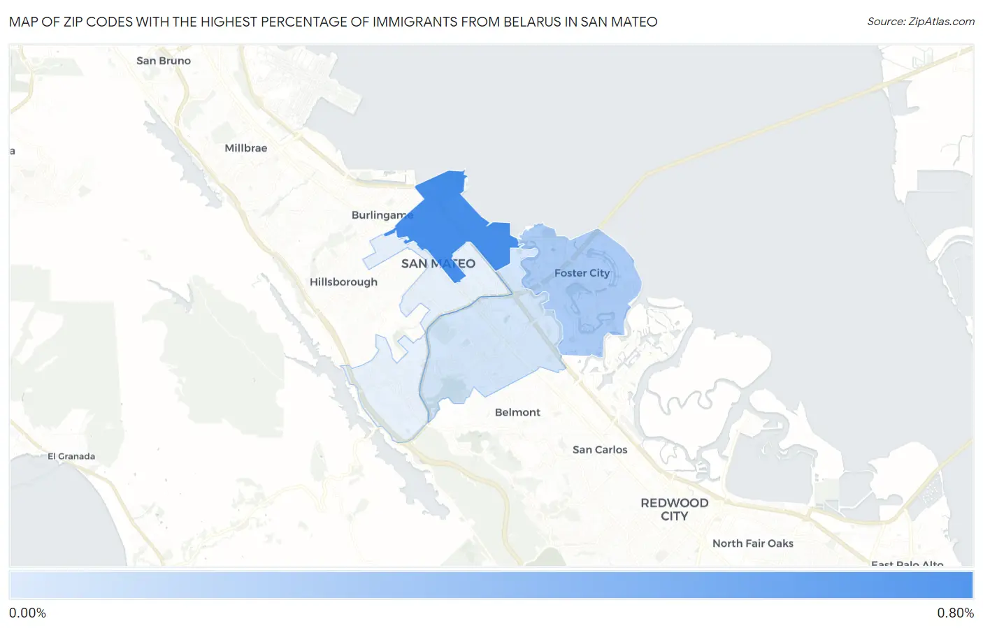 Zip Codes with the Highest Percentage of Immigrants from Belarus in San Mateo Map