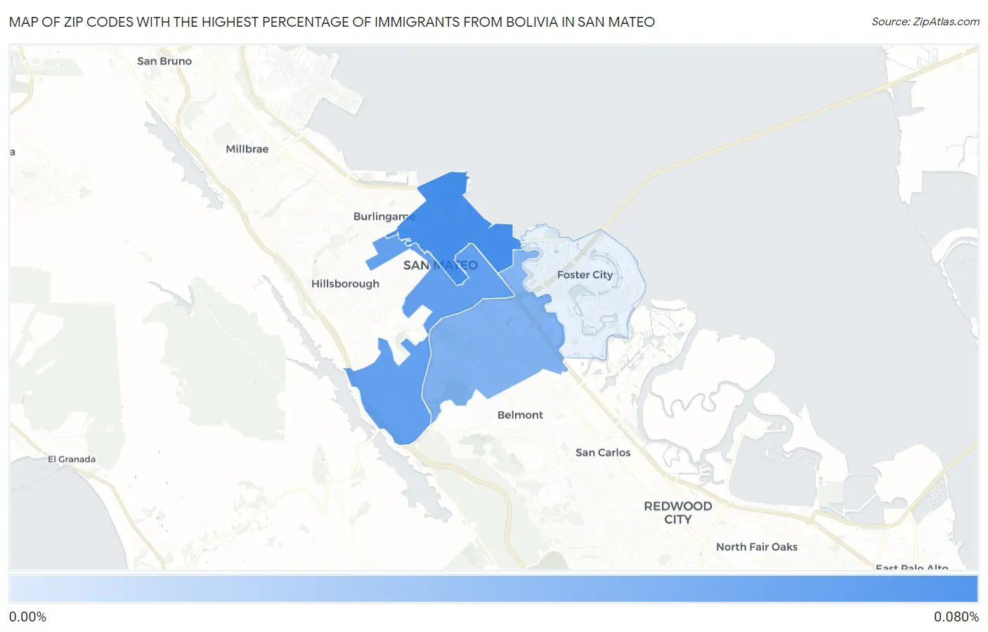 Zip Codes with the Highest Percentage of Immigrants from Bolivia in San Mateo Map