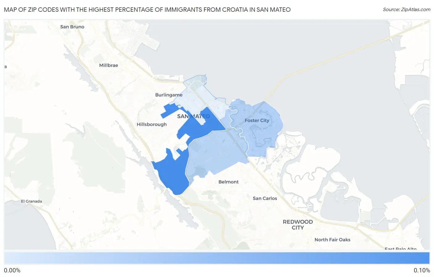 Zip Codes with the Highest Percentage of Immigrants from Croatia in San Mateo Map