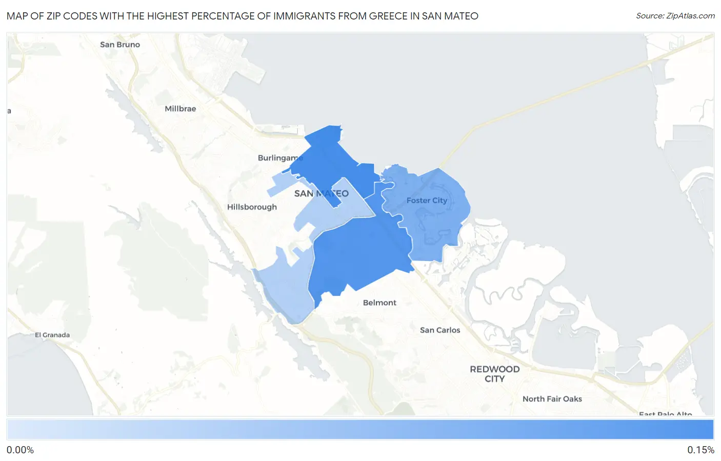 Zip Codes with the Highest Percentage of Immigrants from Greece in San Mateo Map