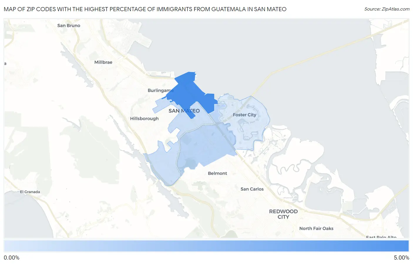 Zip Codes with the Highest Percentage of Immigrants from Guatemala in San Mateo Map