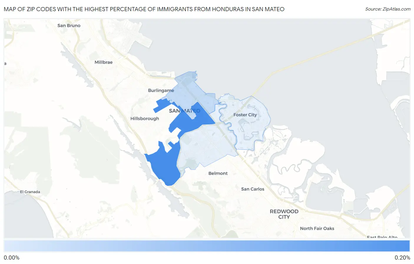 Zip Codes with the Highest Percentage of Immigrants from Honduras in San Mateo Map