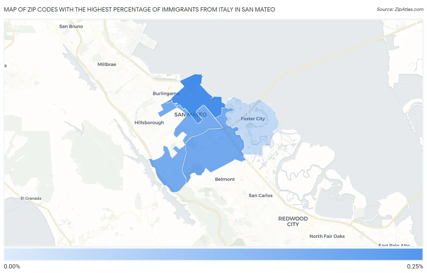Zip Codes with the Highest Percentage of Immigrants from Italy in San Mateo Map