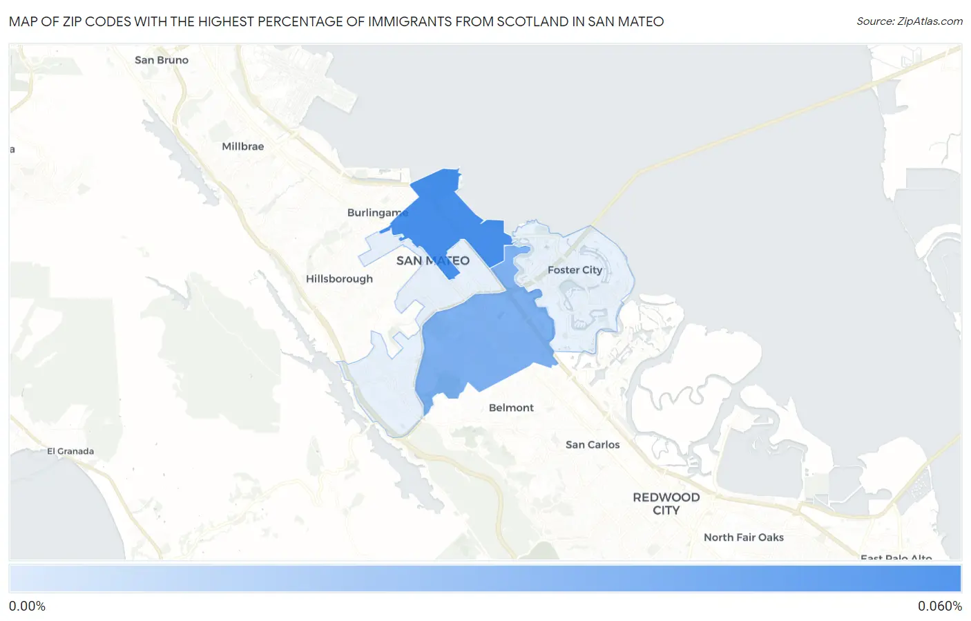 Zip Codes with the Highest Percentage of Immigrants from Scotland in San Mateo Map