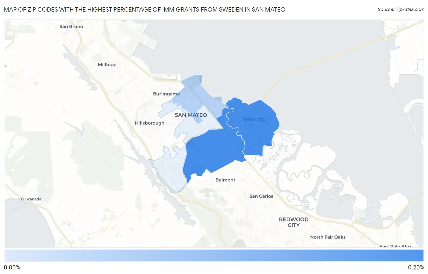Zip Codes with the Highest Percentage of Immigrants from Sweden in San Mateo Map