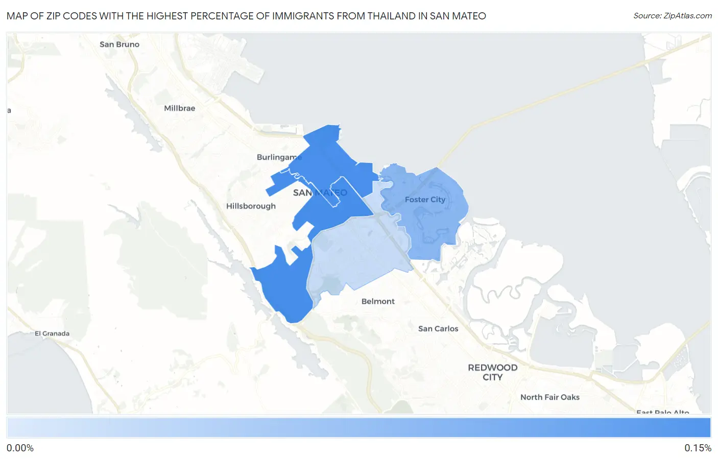 Zip Codes with the Highest Percentage of Immigrants from Thailand in San Mateo Map