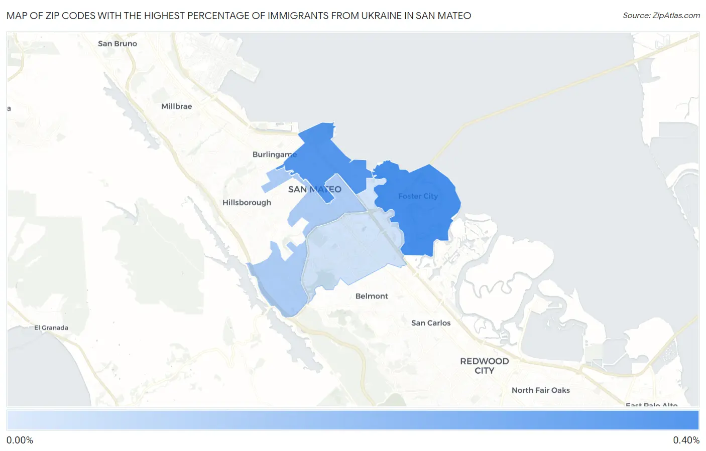 Zip Codes with the Highest Percentage of Immigrants from Ukraine in San Mateo Map