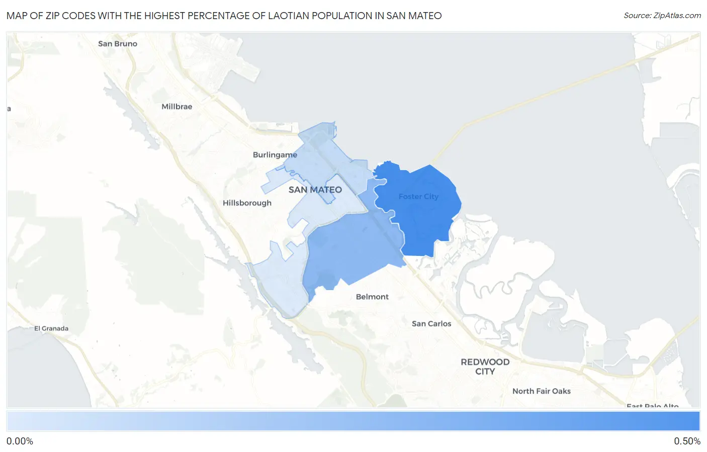 Zip Codes with the Highest Percentage of Laotian Population in San Mateo Map