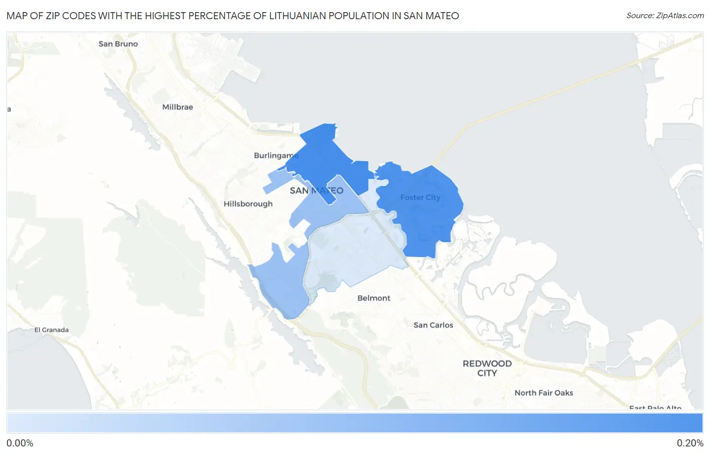 Zip Codes with the Highest Percentage of Lithuanian Population in San Mateo Map
