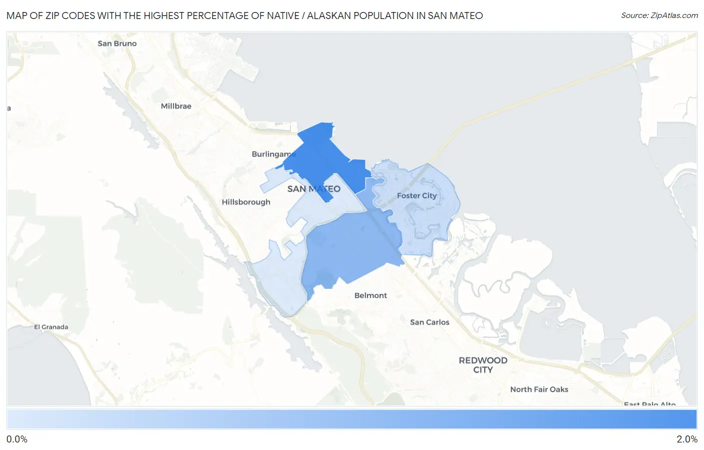 Zip Codes with the Highest Percentage of Native / Alaskan Population in San Mateo Map