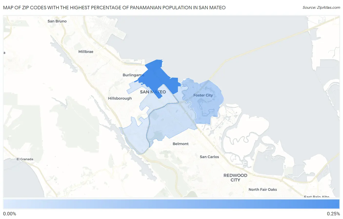 Zip Codes with the Highest Percentage of Panamanian Population in San Mateo Map