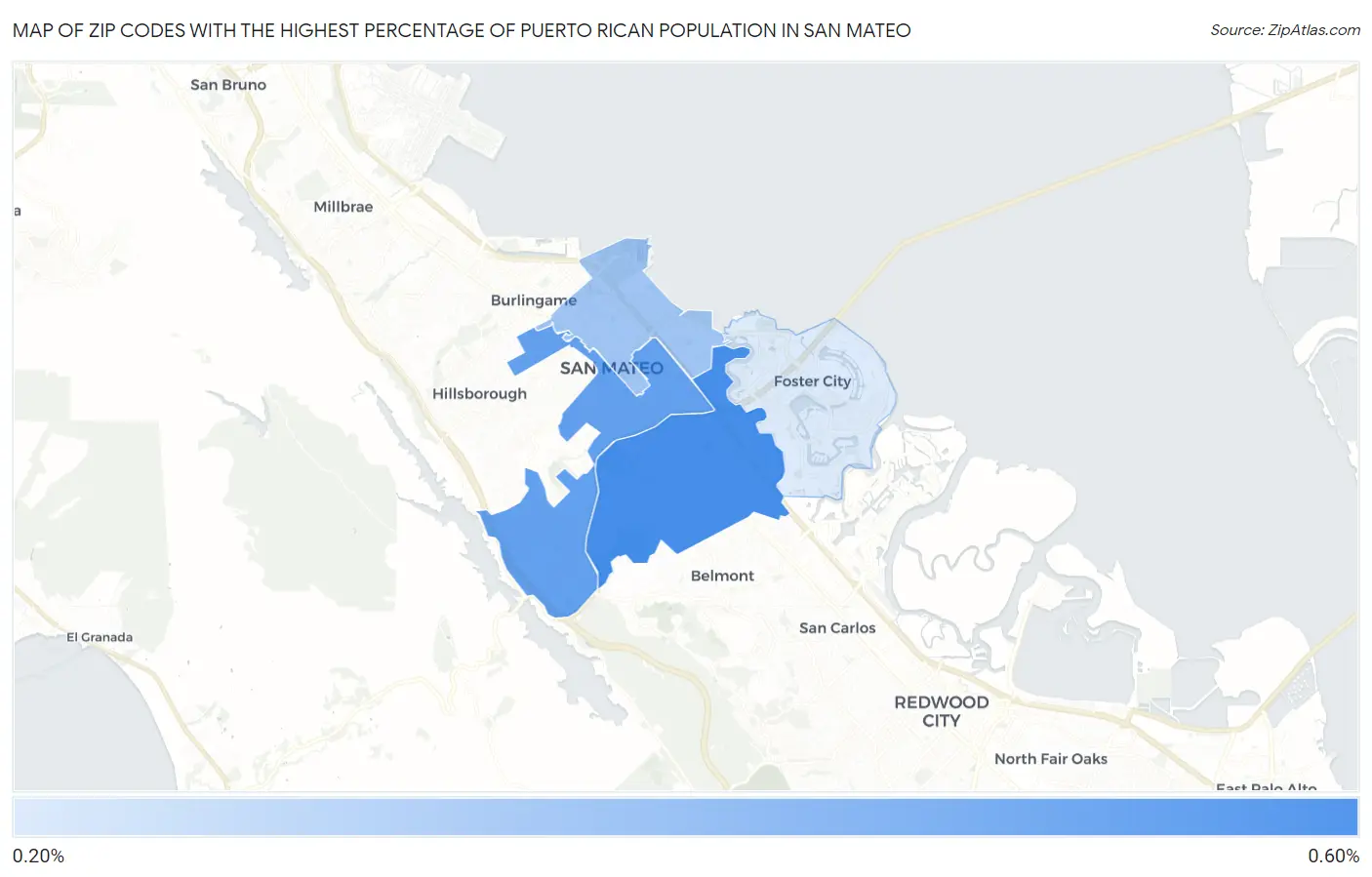Zip Codes with the Highest Percentage of Puerto Rican Population in San Mateo Map