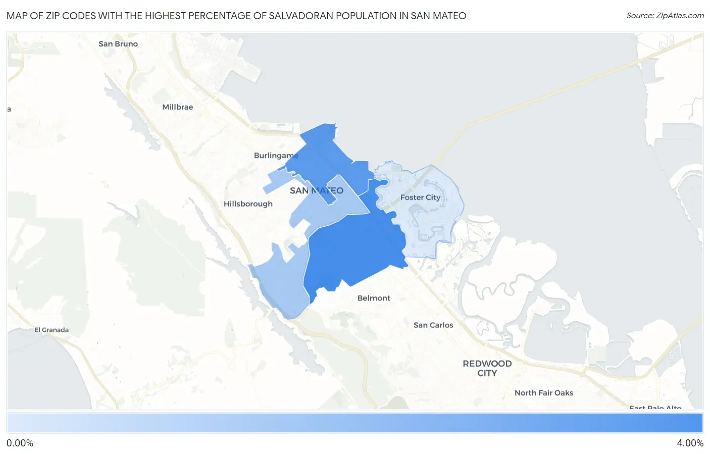 Zip Codes with the Highest Percentage of Salvadoran Population in San Mateo Map