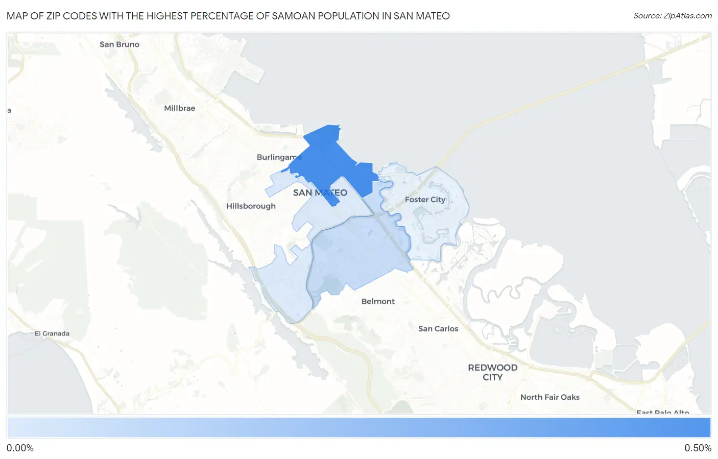 Zip Codes with the Highest Percentage of Samoan Population in San Mateo Map