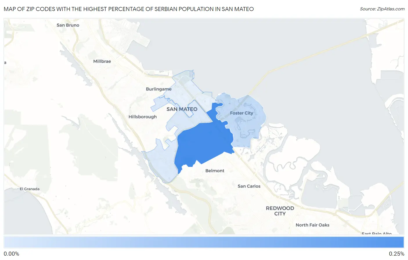 Zip Codes with the Highest Percentage of Serbian Population in San Mateo Map