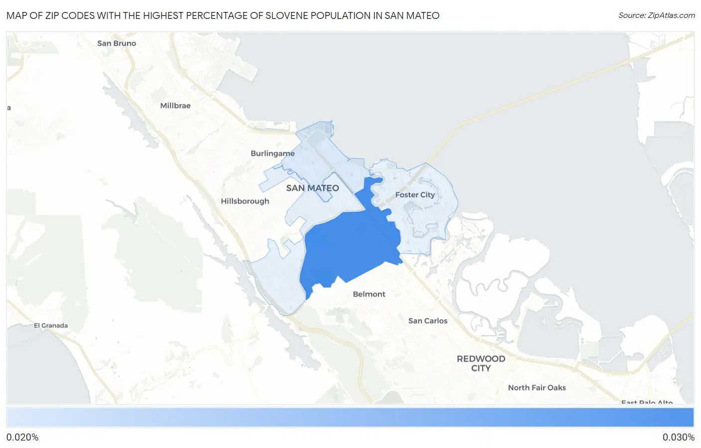 Zip Codes with the Highest Percentage of Slovene Population in San Mateo Map