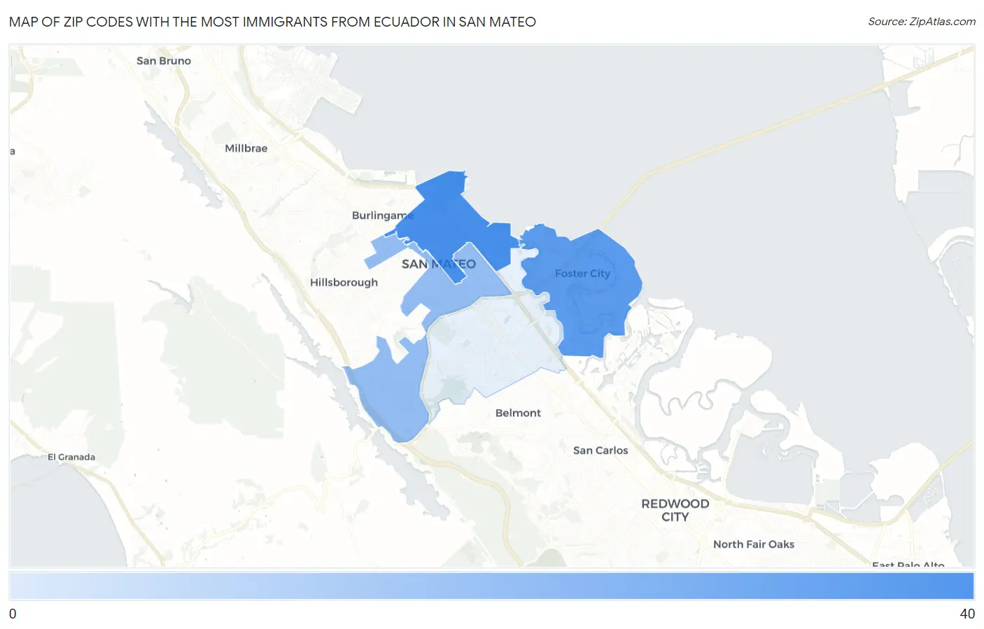 Zip Codes with the Most Immigrants from Ecuador in San Mateo Map