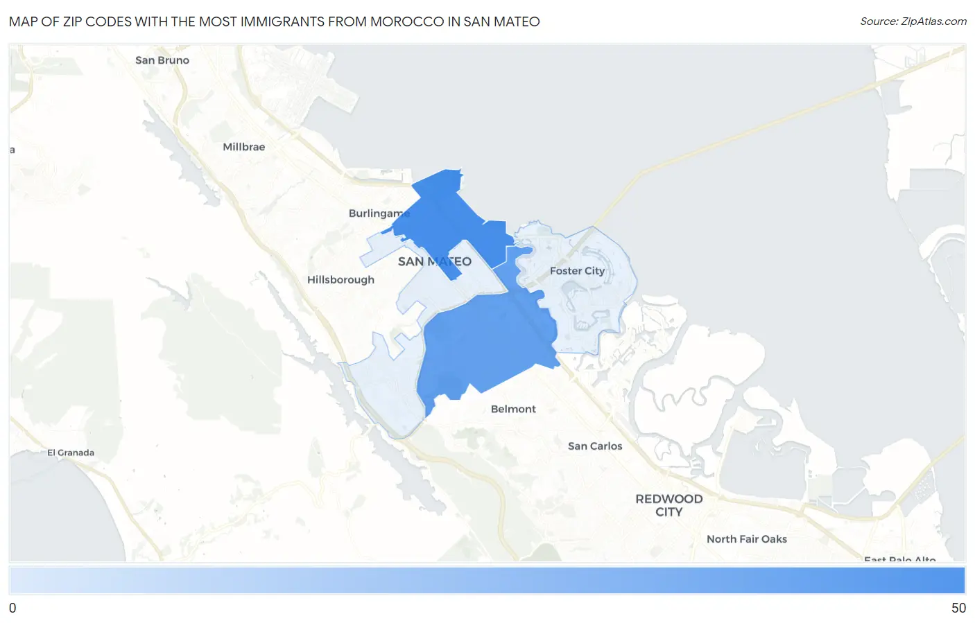 Zip Codes with the Most Immigrants from Morocco in San Mateo Map