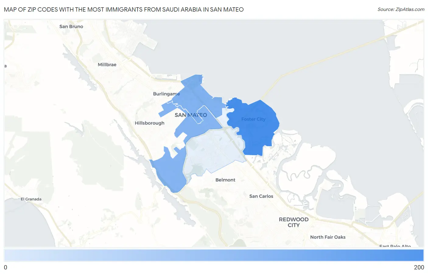 Zip Codes with the Most Immigrants from Saudi Arabia in San Mateo Map