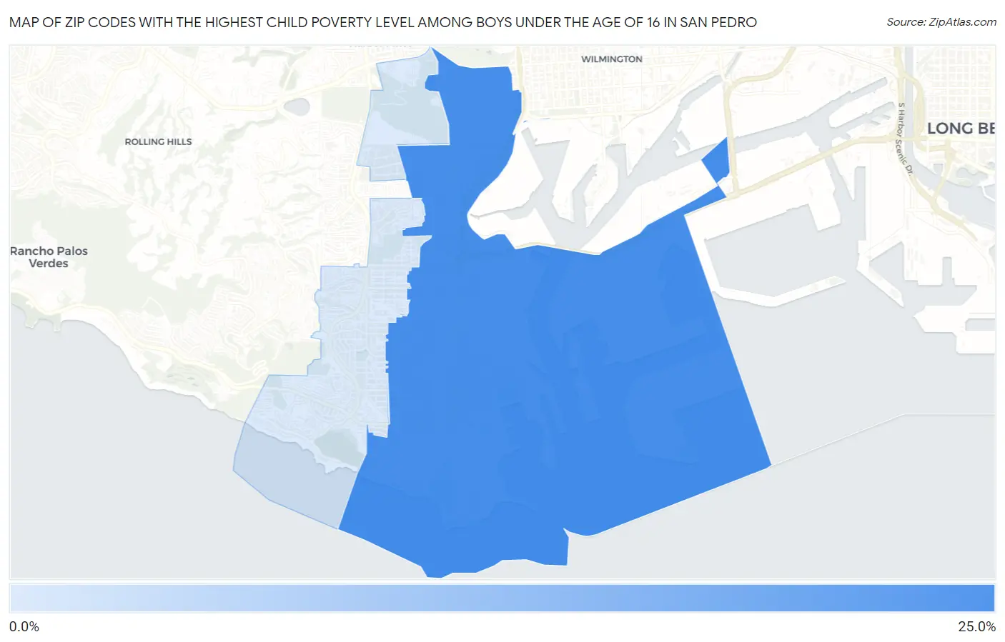 Zip Codes with the Highest Child Poverty Level Among Boys Under the Age of 16 in San Pedro Map