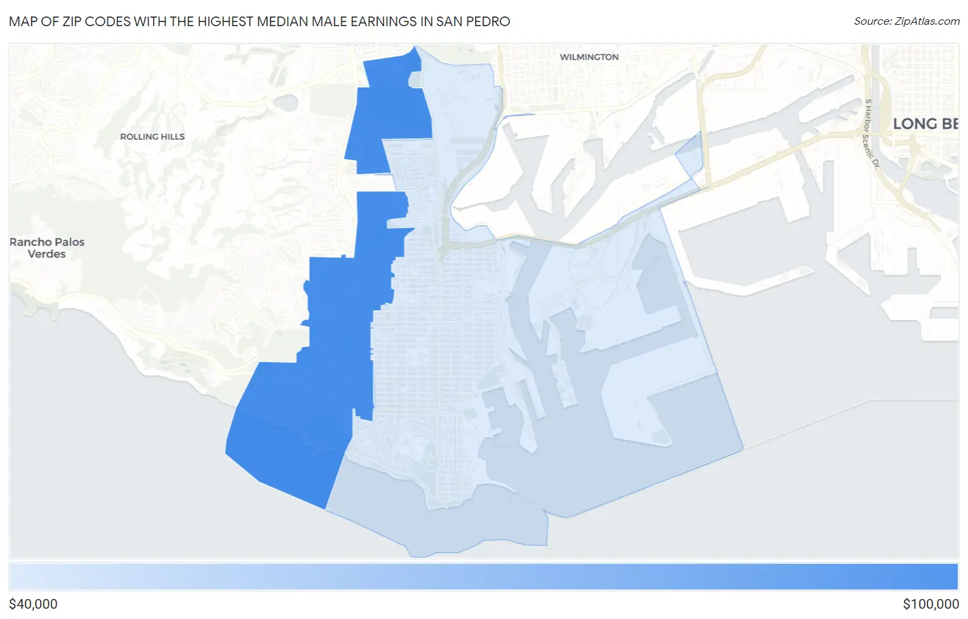 Zip Codes with the Highest Median Male Earnings in San Pedro Map