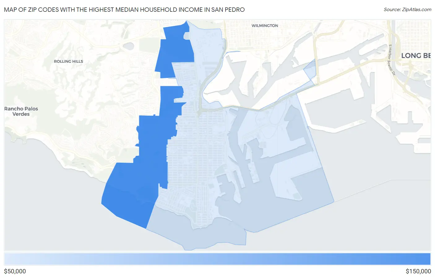 Zip Codes with the Highest Median Household Income in San Pedro Map