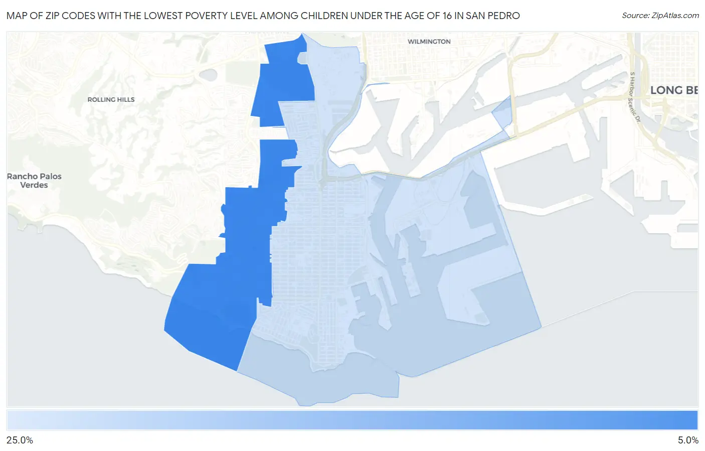 Zip Codes with the Lowest Poverty Level Among Children Under the Age of 16 in San Pedro Map