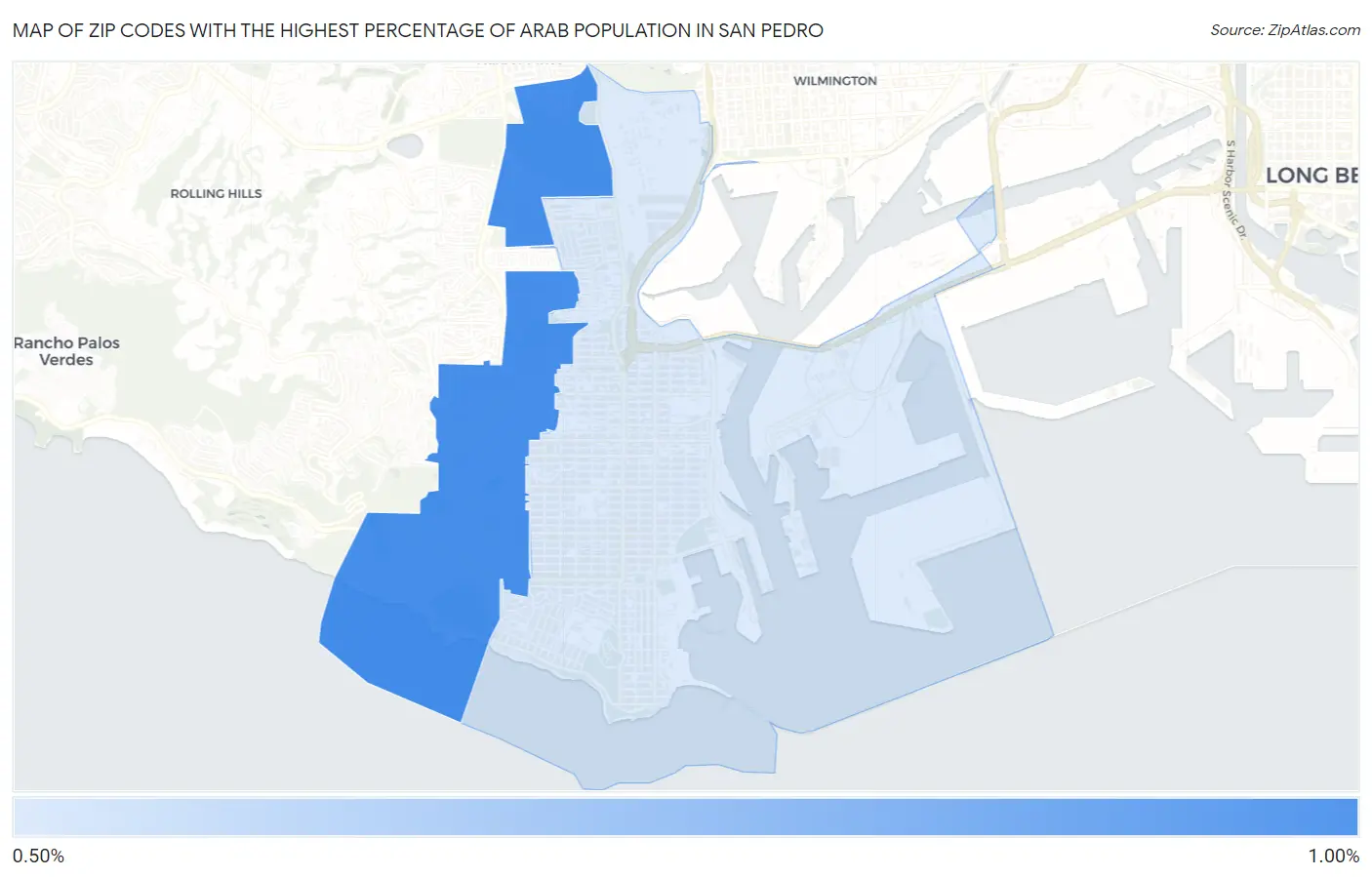 Zip Codes with the Highest Percentage of Arab Population in San Pedro Map