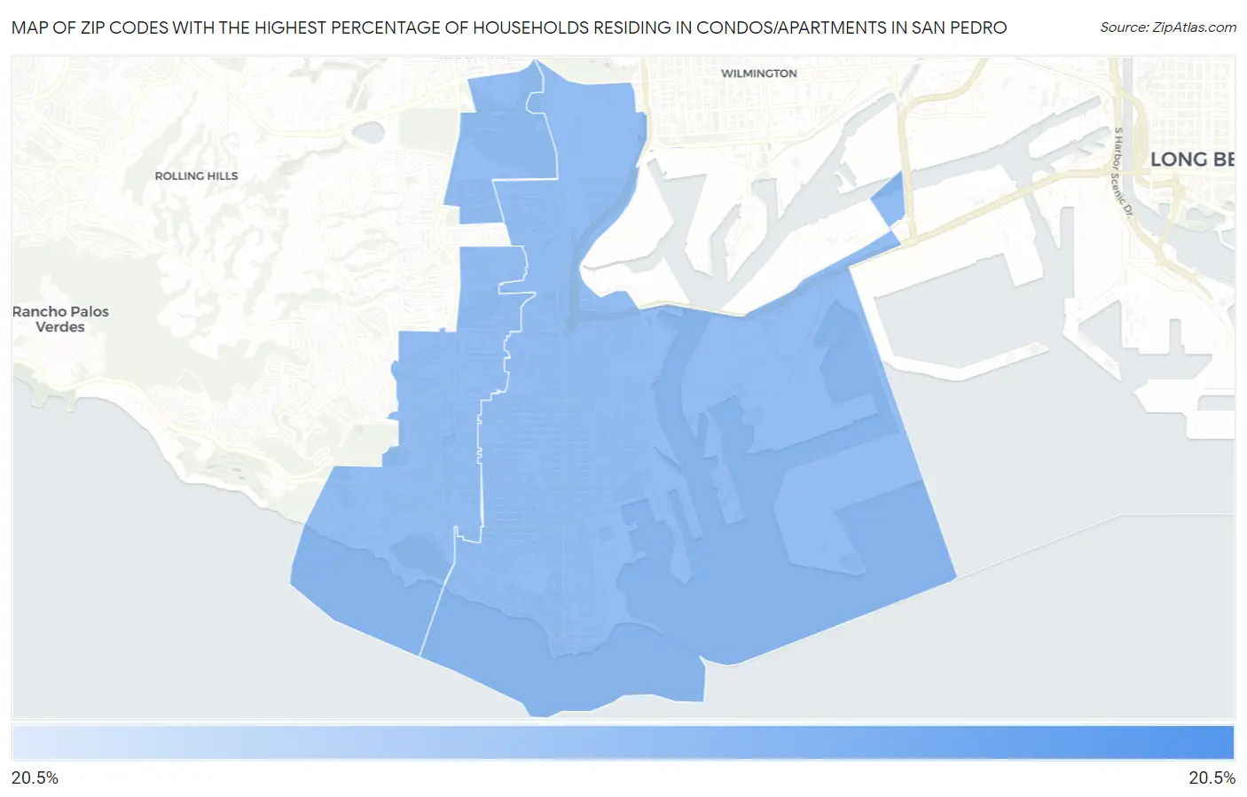 Zip Codes with the Highest Percentage of Households Residing in Condos/Apartments in San Pedro Map