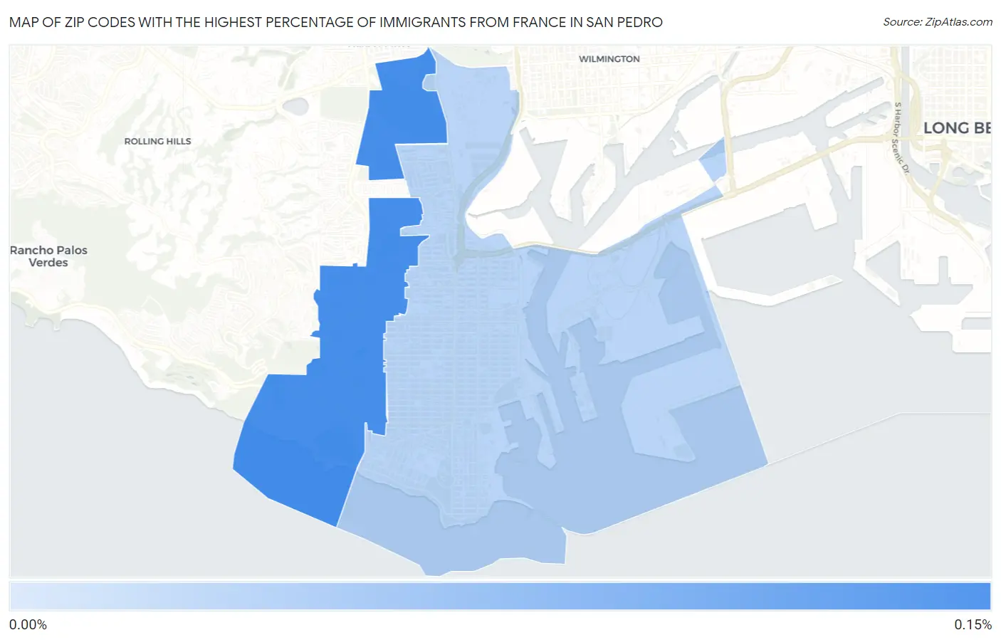Zip Codes with the Highest Percentage of Immigrants from France in San Pedro Map